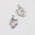 Front and back detail of silver moon and star charms with opal resin and zircon stones - Silver Pink