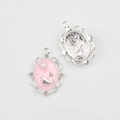 Detail of swan charm with pink oil drip finish and pearl inlay for DIY jewelry - Silver Base Pink