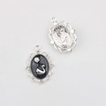 Detailed front and back view of silver swan pendant with black inlay and pearl accent - Bright Silver Base Black