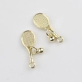 Detail of golden tennis racket and ball charms with textured mesh for DIY jewelry making - Tennis Racket / Oval Gold
