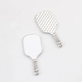 Macro detail of silver alloy pickleball paddle pendants showing honeycomb texture and smooth back - Silver White