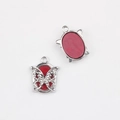 Detailed front and back view of silver alloy butterfly pendant with red resin inlay - Silver Edge Red Base