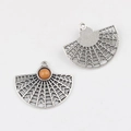 Silver alloy hollow fan pendant with orange resin stone for DIY jewelry making - Yellow