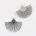 Macro detail of fan-shaped alloy charms with green resin inlay and vintage hollow pattern - Dark Green