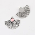 Detail of fan-shaped alloy pendant with pink resin bead and镂空texture for DIY jewelry - Pink