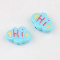 Close-up of sky blue acrylic cloud beads with pink Hi text and yellow star for DIY jewelry - Sky Blue