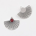 Detail of fan-shaped alloy pendant with red resin inlay and vintage silver finish - Dark Red