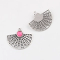 Detail of fan-shaped alloy charms with pink beads and hollow design for DIY jewelry making - Hot Pink
