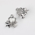 Detail of silver alloy heart pendant with sea shell and starfish for DIY jewelry - Silver Bottom White