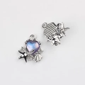 Detail of sea-themed heart charm with blue-purple gradient resin, starfish and shell - Silver Base Pink Purple