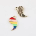 Rainbow enamel rainbow teardrop charms with gold textured back and crystal accents - Gold Base Left Yin Yang Style