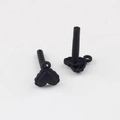 Close-up of matte black heart-shaped earring studs with small hanging loops for DIY - Black