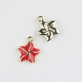 Detail of red enamel and gold starfish charms with hanging loops for DIY jewelry making - Gold Base Red