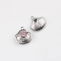 Detailed silver shell charms with pink zircon inlay for DIY jewelry making - Silver/Pink Zirconia