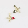 Detail of Cupid arrow charms with a red heart zircon and plain gold finish for DIY jewelry - Gold Red Zirconia