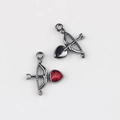 Gunmetal alloy cupid arrow charm with heart red zircon for DIY jewelry making - Gunblack With Red Zirconia