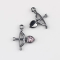 Detail of gunmetal Cupid's arrow charms with pink heart zircon for DIY jewelry making - Gunmetal Pink Zircon
