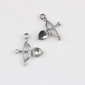 Detailed view of Cupid arrow and heart pendant charms with inlaid zircon for DIY jewelry - Silver White Rhinestone