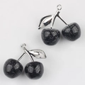Detail of silver stem cherry charms with black glitter resin for DIY jewelry making - Silver Branch & Black Cherry