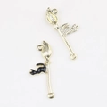 Detailed view of Halloween black cat and broom connector charms with gold plating - Gold