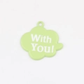 Detail of light green cloud-shaped pendant with With You! lettering and top hanging loop - Pale Green