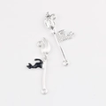 Detail of alloy witch broom charms with black cat oil drip for DIY jewelry making - Silver