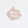 Detailed view of pink enamel cloud pendant with white With You! text and metal loop - Khaki