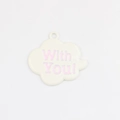 Detail of white cloud pendant with pink 'With You!' lettering for DIY jewelry making - White