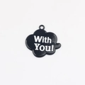 Detail of a black enamel cloud charm with With You! text for DIY jewelry making - Black