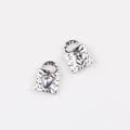 Detailed view of silver heart-shaped lock pendants with purple zircon and relief texture - Silver with Purple Rhinestone