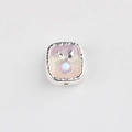 Detailed view of silver square charm with rabbit ears and pink resin inlay for DIY jewelry - Purple Pink