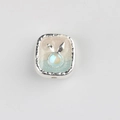 Detail of square alloy charm with resin inlay and cute rabbit ear design for DIY jewelry - Beige & Blue