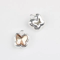 Detailed front and back view of butterfly charms with champagne zircon for jewelry DIY - Silver Base Yellow Stone
