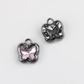 Detail of butterfly pendants with pink zircon stones and gun-black metal plating - Gunmetal With Pink Zircon