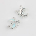 Front and back detail of light blue enamel moon pendants with sparkling crystals - Silver Blue