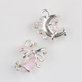 Detail of silver moon pendant with pink glitter resin and small rhinestones for DIY jewelry - Silver Pink