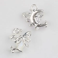 Detailed view of silver crescent moon pendant with ribbon bow and cubic zirconia - Shiny Silver White
