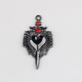 Gothic heart sword pendant with black metal finish and sparkling red crystals detail - Gun Black Base Red Zirconia