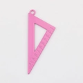 Close-up of pink alloy triangle ruler charm with 1-10 numerical scale for DIY jewelry - Rose Red