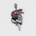 Macro detail of gothic dagger heart charm in gunblack alloy with red rhinestones - Gun Black Base Red Zirconia