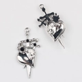 Macro view of gothic heart dagger charms with black stones for DIY jewelry making - Silver Base Black Rhinestone