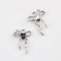 Detailed front and back views of silver bow pendants with black heart stones for DIY jewelry - Silver Base Black Zirconia