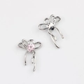 Detailed view of silver bow charm with pink heart zirconia for DIY jewelry making - Silver Base Pink Zirconia