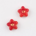 Detail of red flower glass beads with golden glaze finish for jewelry making - Red (0801)