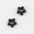 Detailed view of black flower Czech glass beads with gold gilding for DIY jewelry making - Black (1101)