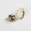 Close-up of cat-shaped alloy pendants with leopard resin and crescent moon detail - Gold Base Leopard Print 2