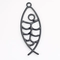 Macro detail of a black hollow fishbone alloy charm pendant for DIY jewelry making - Black