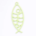 Detail shot of a lime green fish bone hollow pendant with a smooth painted finish - Green