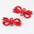 Matte red bow pendant charm with double hanging rings for DIY jewelry making - Red