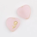 Detail of pink heart Czech glass beads with gold floral relief and foil for DIY jewelry - Pink